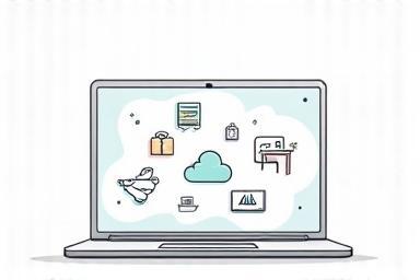 Laptop with remote work icons